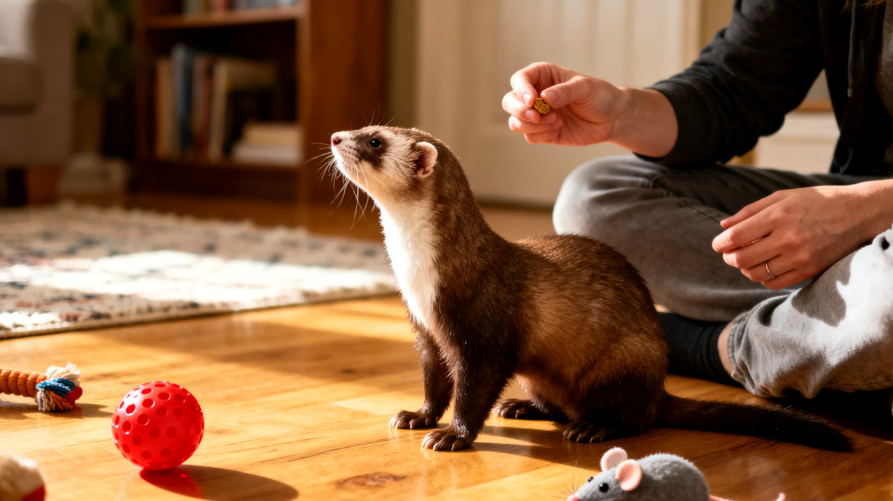 Frettchen zeigen während Trainingseinheiten oft mangelnde Konzentration und lassen sich schnell ablenken, was das Erlernen von Verhaltensübungen und Tricks erschwert"