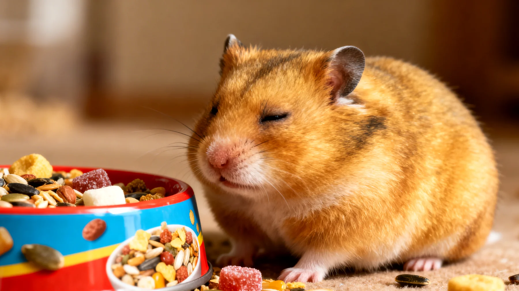 Hamster benötigen artgerechte Ernährung, aber viele handelsübliche Futtermischungen enthalten zu viel Zucker und ungeeignete Bestandteile, die zu Diabetes und Übergewicht führen können"