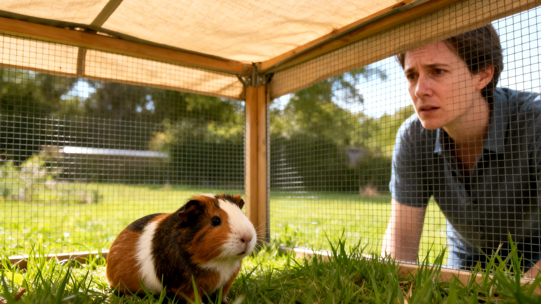 Meerschweinchen benötigen im Garten sichere Auslaufmöglichkeiten mit ausreichend Schatten und Schutz vor Raubtieren, während gleichzeitig verhindert werden muss, dass sie giftige Gartenpflanzen fressen"