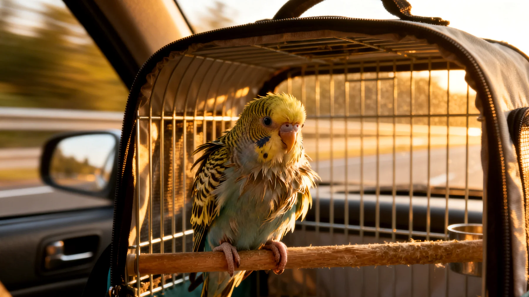 Wellensittiche leiden häufig unter erheblichem Stress während Reisen aufgrund von Transportbewegungen, ungewohnter Umgebung, Lärm und Temperaturänderungen, was zu Angst, Federpicken und gesundheitlichen Problemen führen kann"